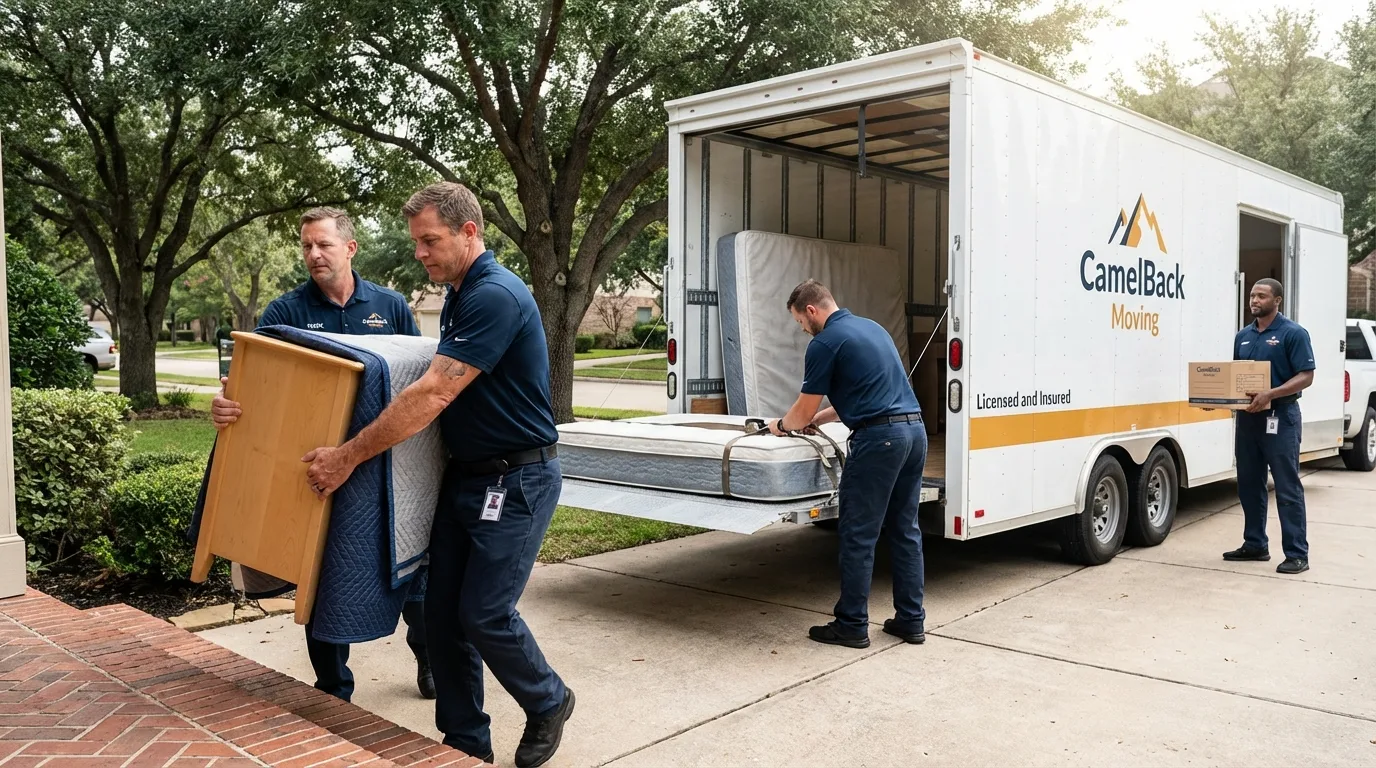 Crew loading residential truck for cross-state move from Corsicana, TX