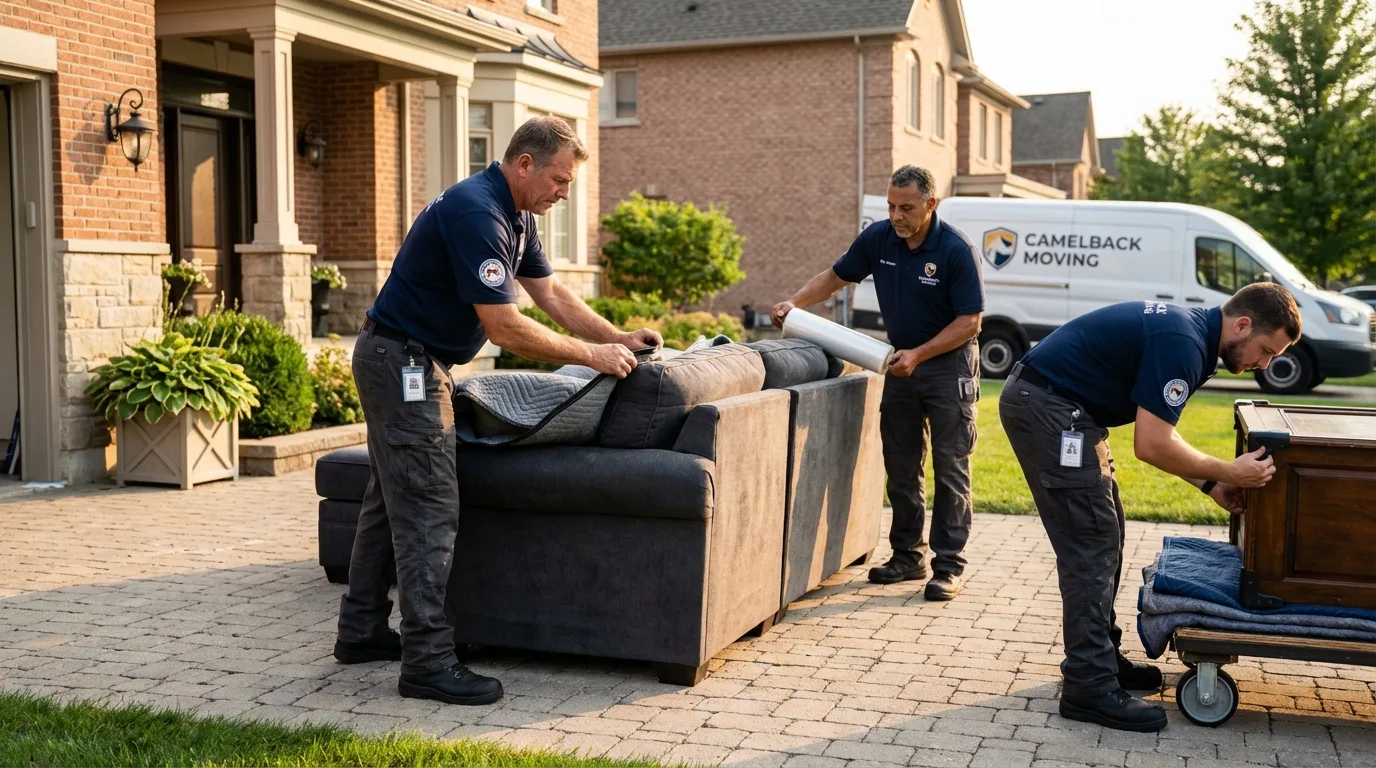 Large estate moving crew wrapping furniture in Corsicana, TX