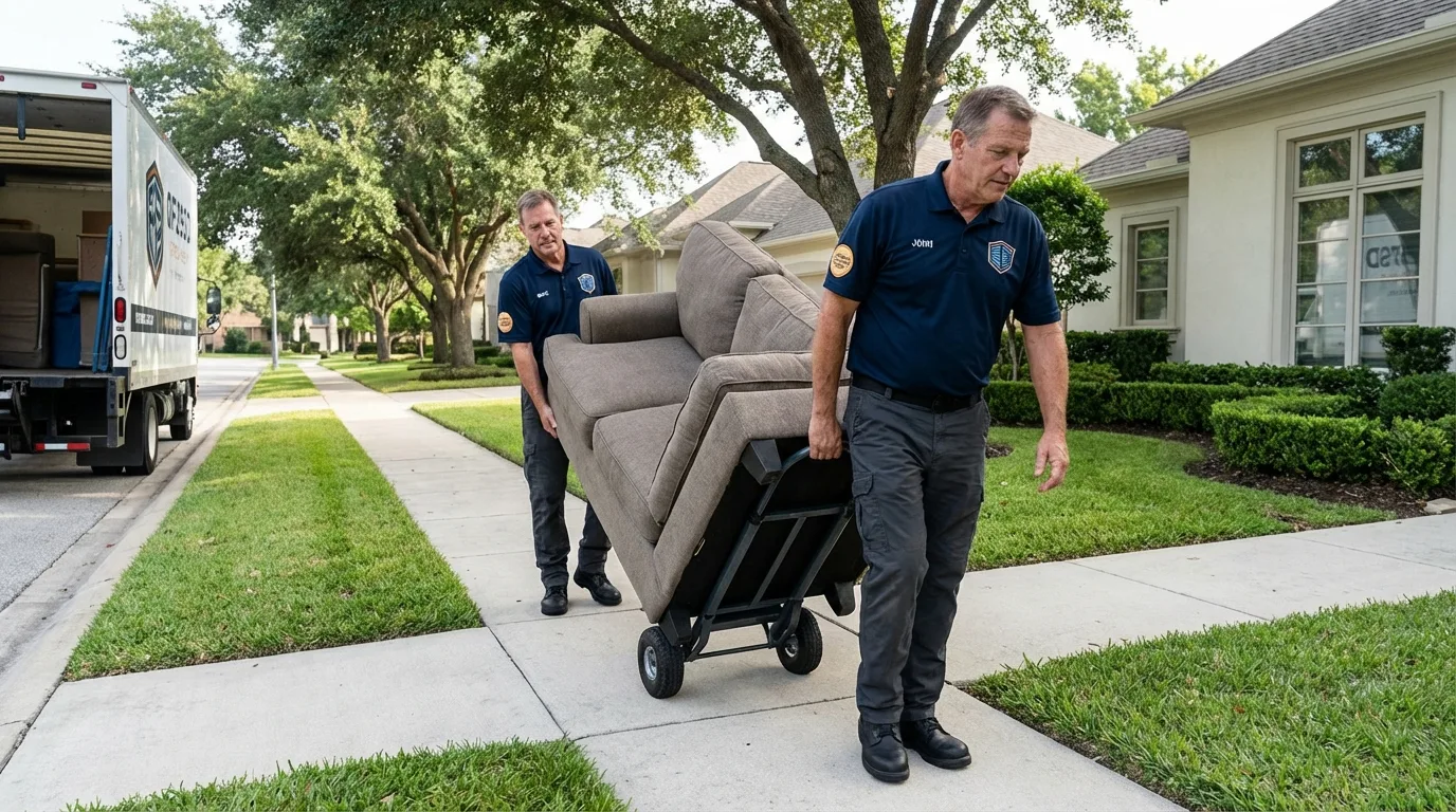 Local residential moving crew loading furniture in Corsicana, TX